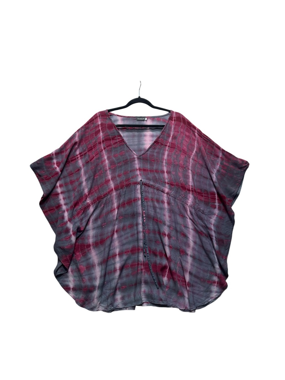 Boho Tie-Dye V-Neck Dolman Top - Burgundy & Gray
